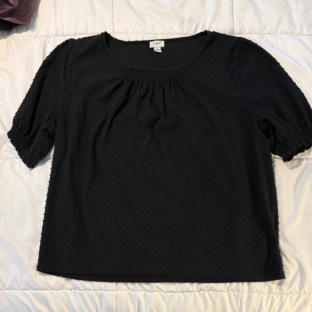 J. Crew Black Swiss Dot Short Puff-Sleeve Blouse